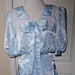 All That Jazz Y2K 80/90's Blue Embossed Puff Sleeve Lace Trim Church Dress Sz 3
